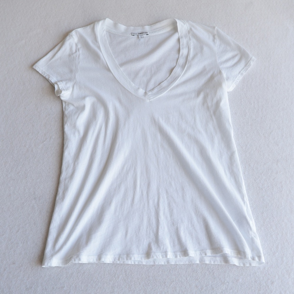 James Perse Standard White V-Neck Short Sleeve T-Shirt WMJ3930 Size 2
